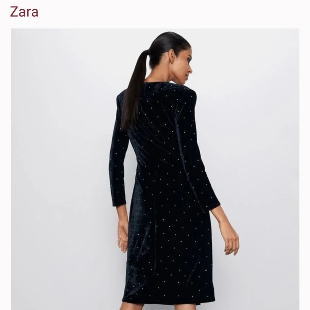 NWT - Zara Size S Black Sparkly Velvet Dress - Picture 5 of 7